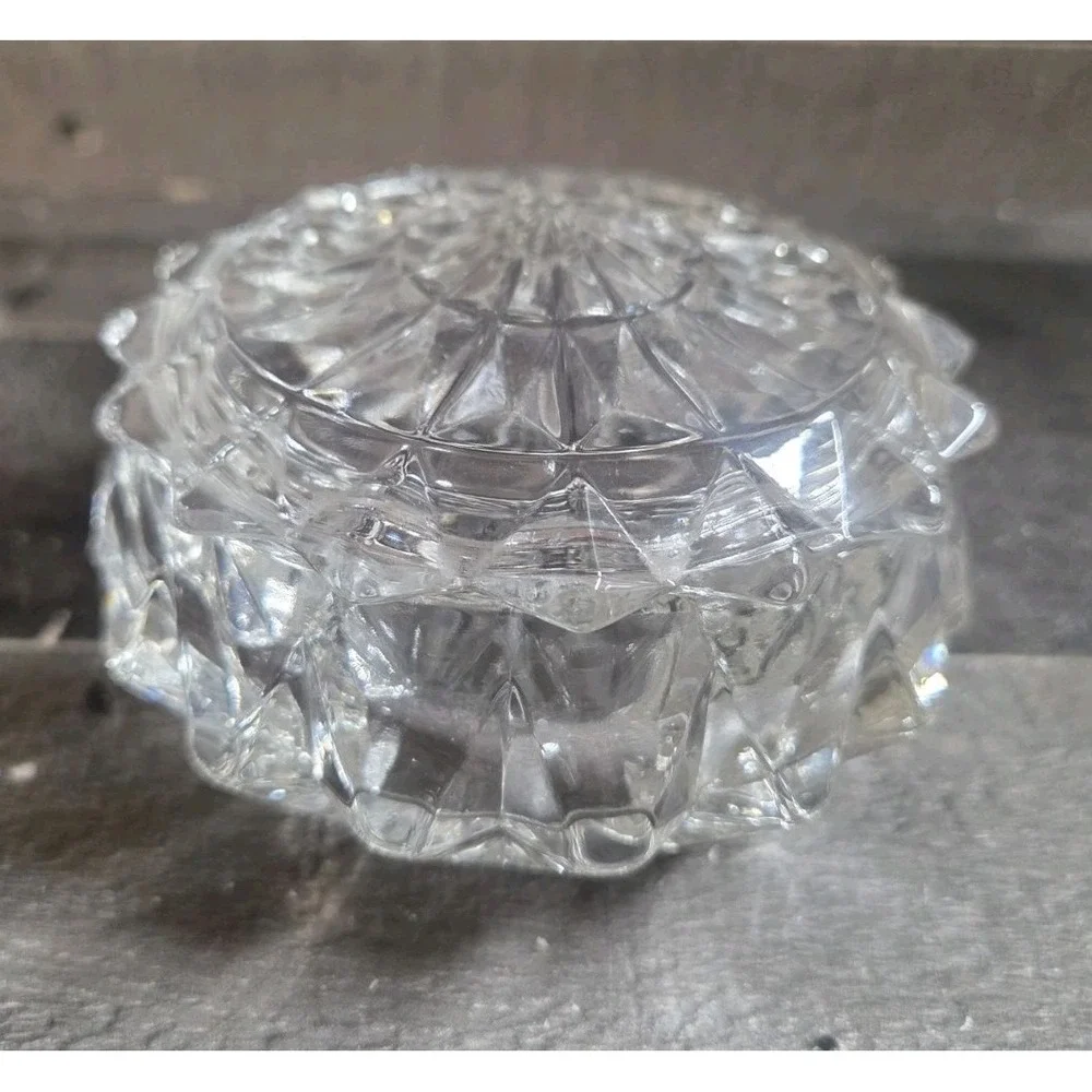 Diamond Powder Dish Crystal Depression Glass Jeannette Windsor Art Decor 4